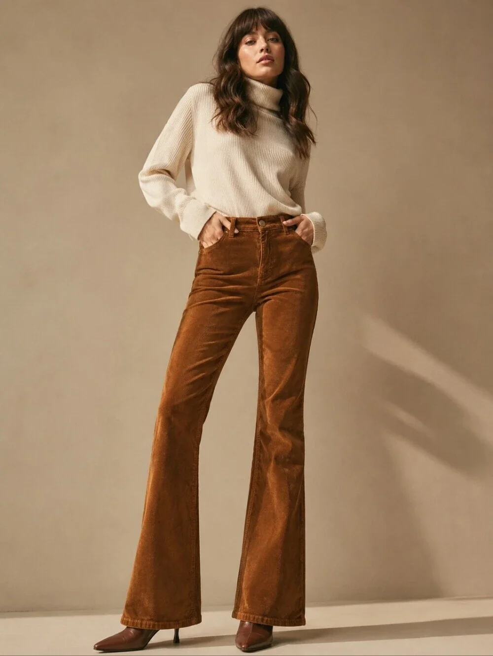 ❤️ NWT! ANTONIO MELANI ARIA HIGH RISE FLARE CORDUROY PANTS / JEANS In SEPIA, 2